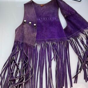 Vintage 1960's Rawhide Vest with Western Fringe Bright Faded Purple - XS